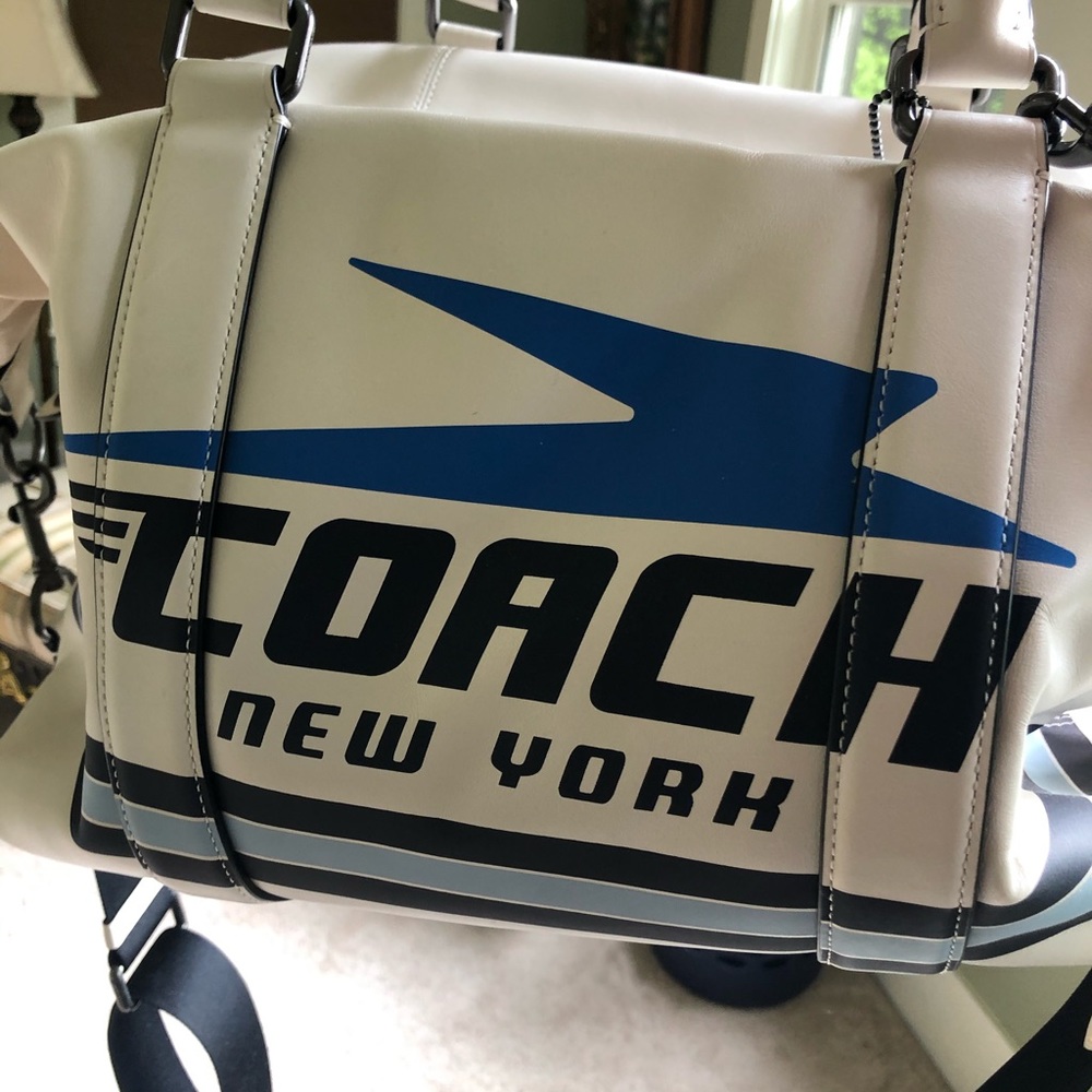 Coach White Blue NY Duffle with BONUS key tag!